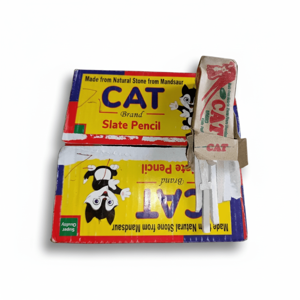 Cat Slate Pencil Chalk Full Box | 25 Small Packets Inside | 3–3.5 Kg Weight | Smooth Writing | Low Dust