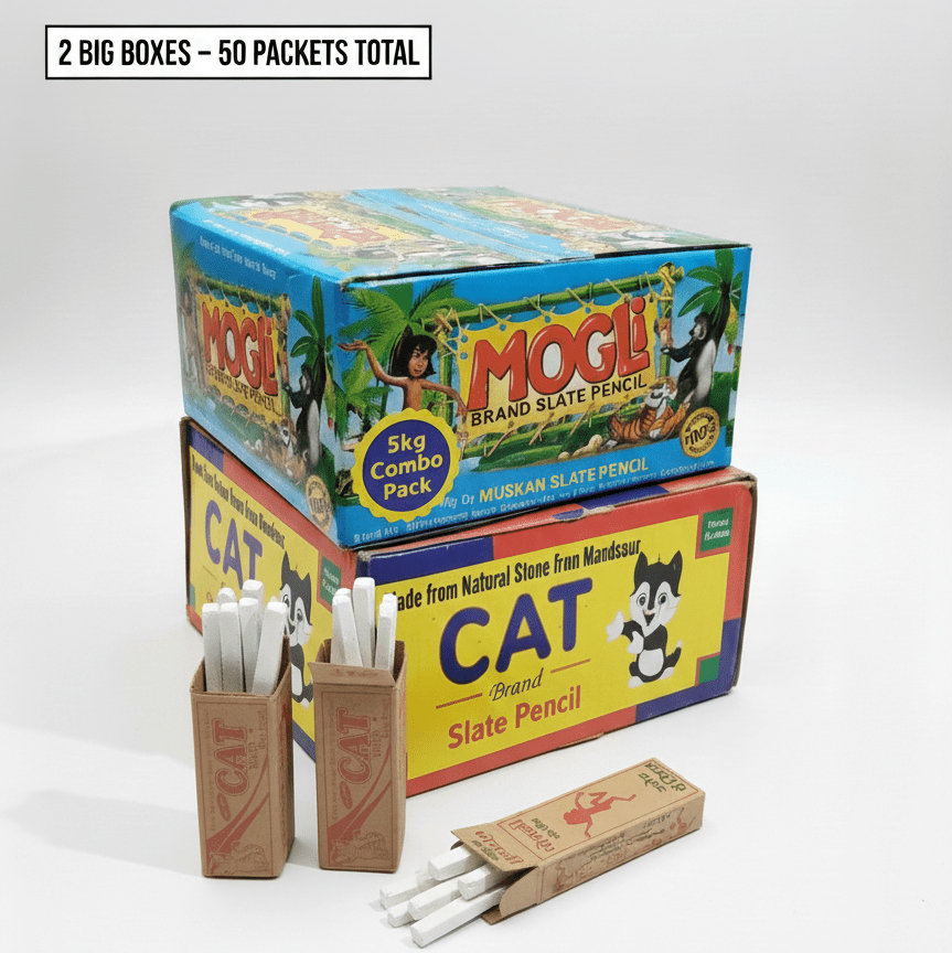 5kg CAT & Mogli Slate Pencil Chalk Combo (3kg CAT + 2kg Mogli) | Premium Black Slate Pen | Smooth Writing